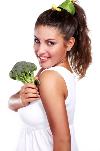 Mulher e brócolos — Fotografia de Stock