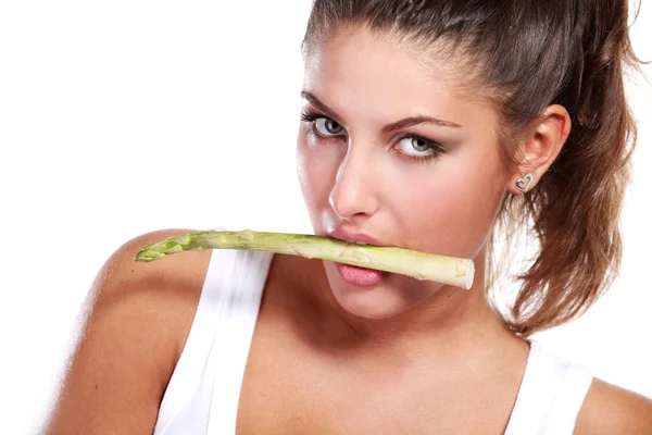 Woman and asparagus — Stock Photo, Image