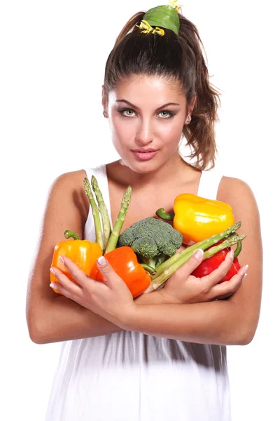 Woman and vegetables — Stock Photo, Image