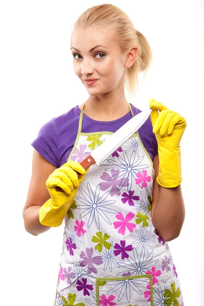 Hausfrau und Messer — Stockfoto