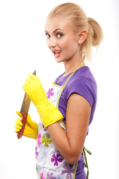 Hausfrau und Messer — Stockfoto