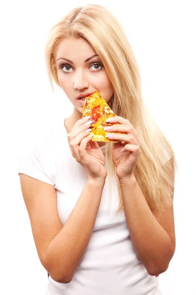 Femme avec pizza — Photo