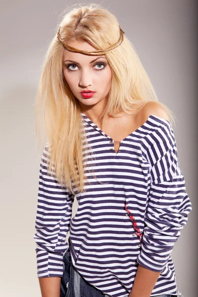 Woman and striped top — Stock Photo, Image