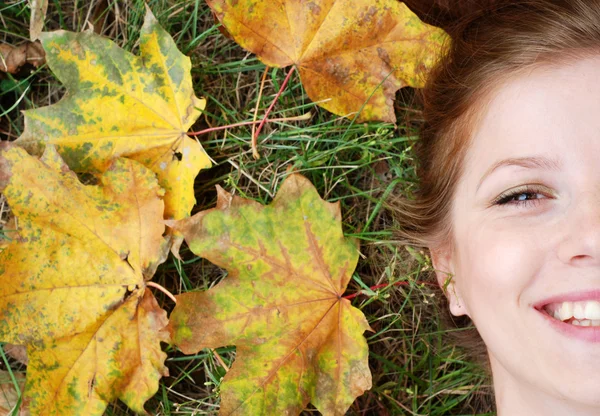 stock image Woman with maple leaf