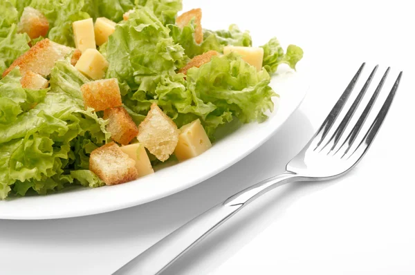 Κοντινό πλάνο της σαλάτας σε λευκό πιάτο — Φωτογραφία Αρχείου