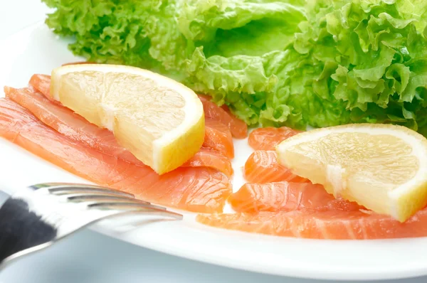 Stock image Salted salmon on white plate