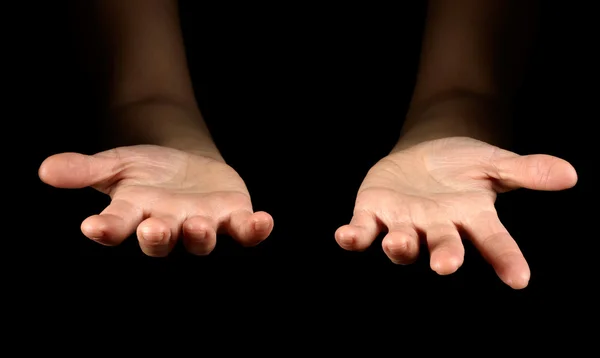 Hands isolated on black background — Stock Photo, Image