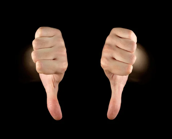 Thumbs down isolated on black background — Stock Photo, Image