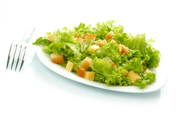 Close-up van salade op witte plaat — Stockfoto