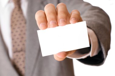 Business man holding visiting card clipart