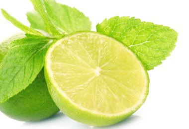 Limes and mint isolated on white background clipart