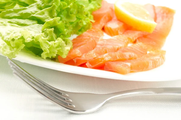 stock image Salted salmon on white plate