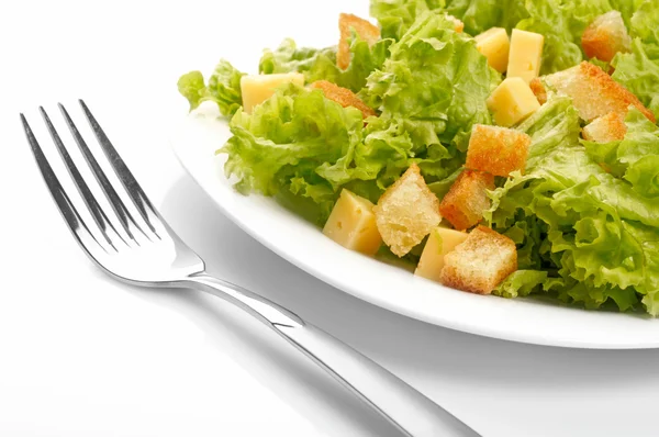 Close-up van salade op witte plaat — Stockfoto
