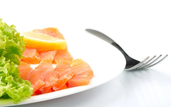 stock image Salted salmon on white plate