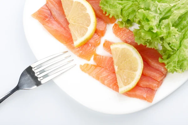 stock image Salted salmon on white plate