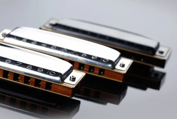 Tree harmonicas on dark background — Stock Photo, Image