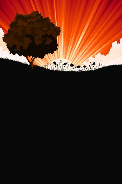 Natuur zonsopkomst landschap met boom — Stockvector