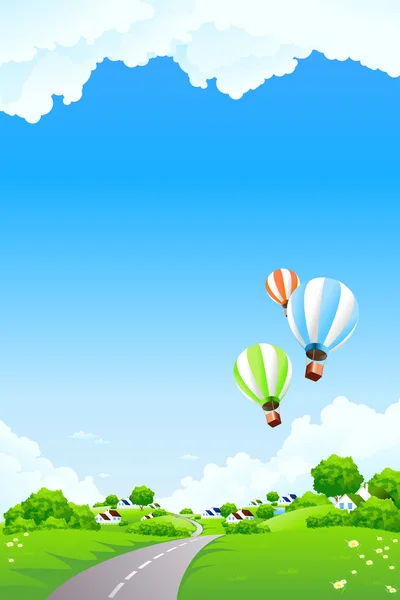 Летний пейзаж с воздушным шаром — стоковый вектор