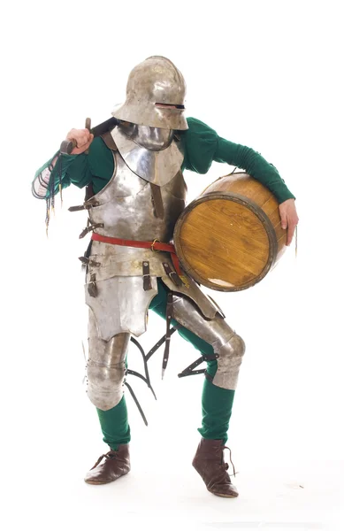 Medieval knight with barrel — Stock Photo, Image