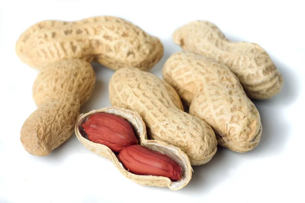 Gusci di arachidi isolati su bianco — Foto Stock