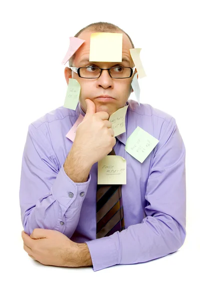 Obchodní muž s poznámek sticky notes — Stock fotografie