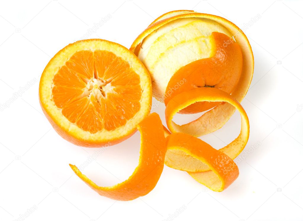 Peeled orange isolated on white