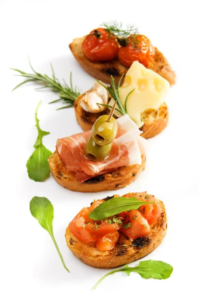 Bruschette, italian appetizer — Stock Photo, Image