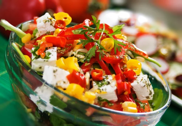 Cheese and pepperoni salad — Stock Photo, Image