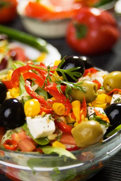 Mediterranean cheese and olives salad — Stock Photo, Image