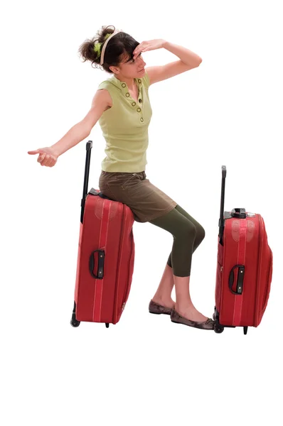 Travel girl hitchhike — Stock Photo, Image