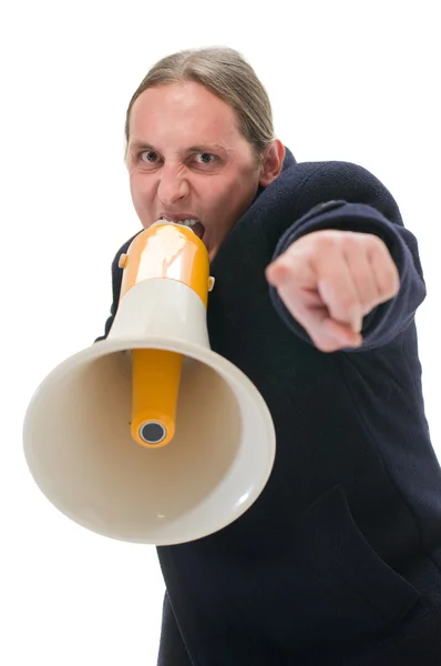 Yelling through megaphone — Stock Photo, Image