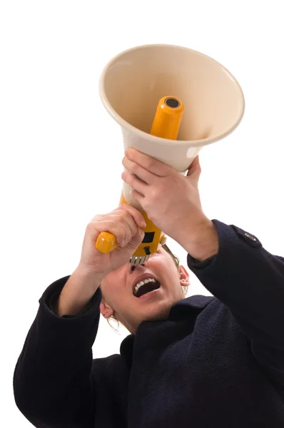 Yelling through megaphone — Stock Photo, Image