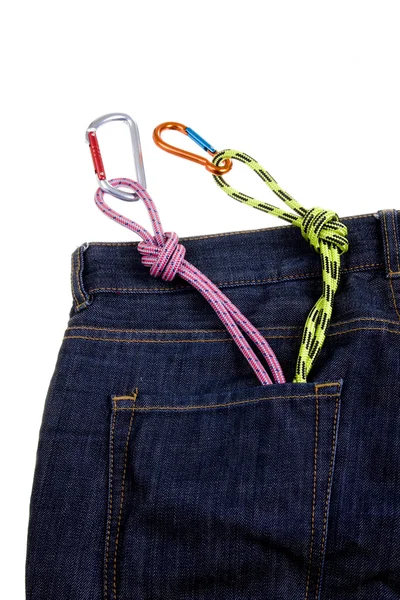 Climbing gear in a pocket — Stock Photo, Image