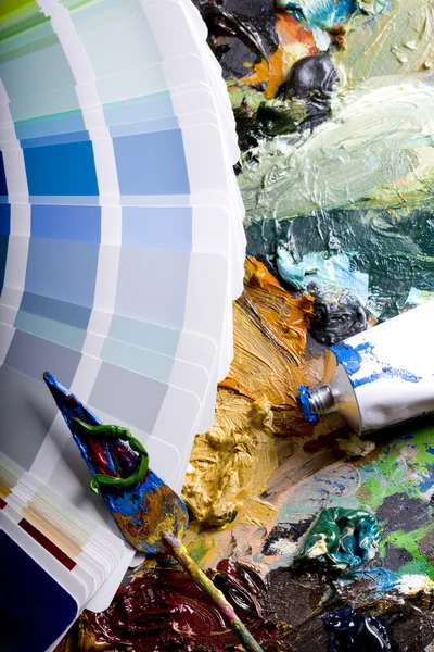 Pintura faca e cartela de cores — Fotografia de Stock