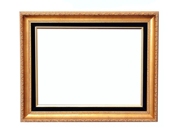 Gold antique frame on white background