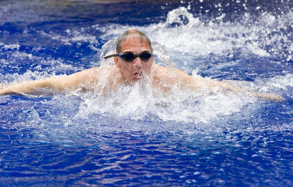 O jovem nadador esportivo na piscina — Fotografia de Stock