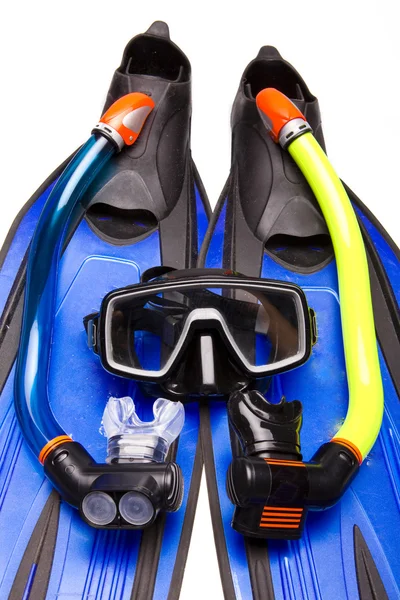 Békaláb, maszk, csövek, snorkeling — Stock Fotó