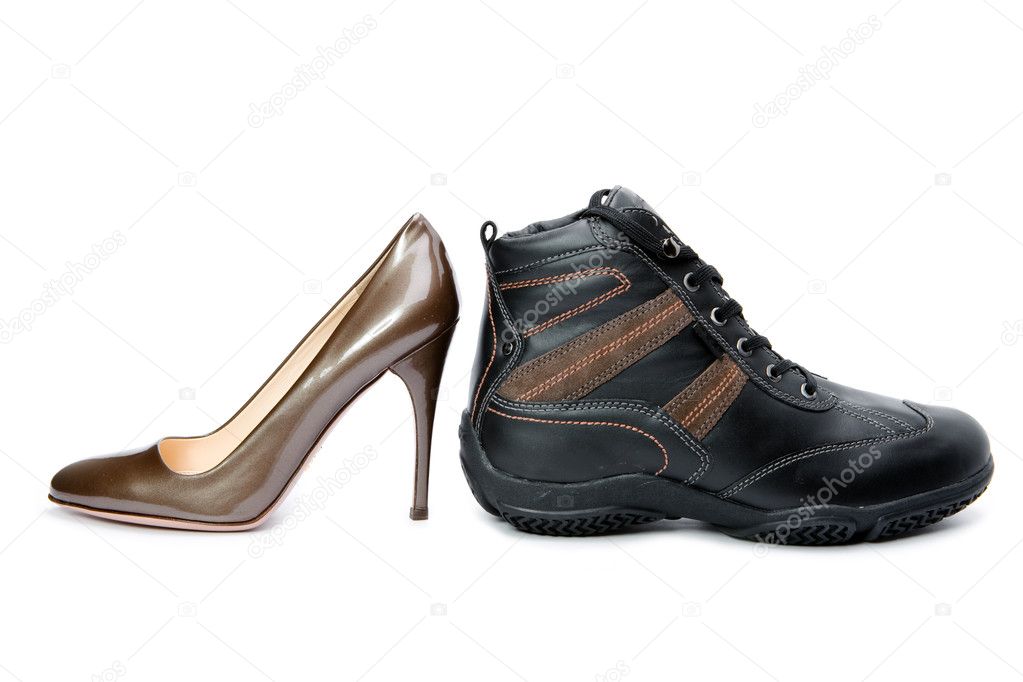 Men's boots and elegant female shoes