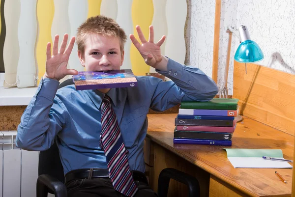 Teenager schoolboy was tired from lessons — Stock Photo, Image