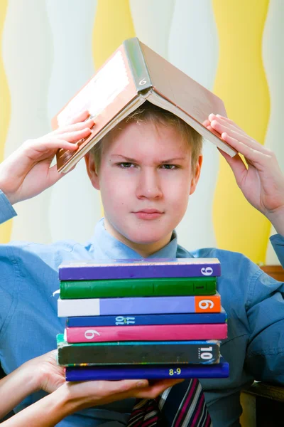 Teenager schoolboy was tired from lessons — Stock Photo, Image
