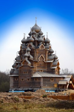 Wooden orthodox church in name of Cover All-holy mother of God, Russia (Pok clipart