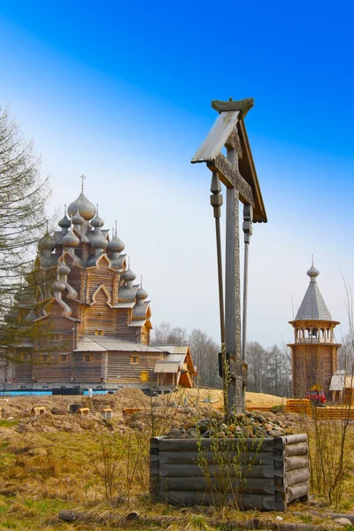 Wooden orthodox church in name of Cover All-holy mother of God — Stock Photo, Image