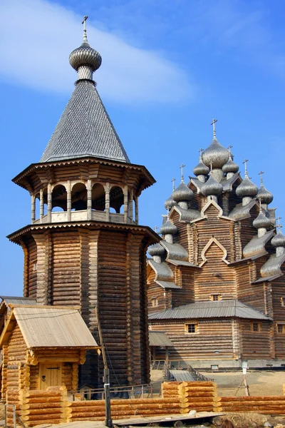 Wooden orthodox church in name of Cover All-holy mother of God — Stock Photo, Image