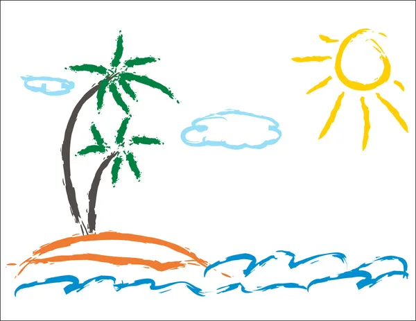 Palmier et mer — Image vectorielle