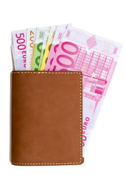 Leather wallet with euro banknotes clipart