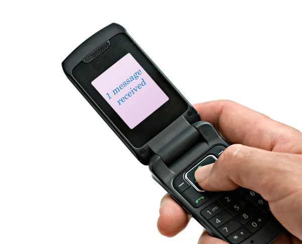 Teléfono móvil con "1 mensaje recibido" escrito en — Foto de Stock