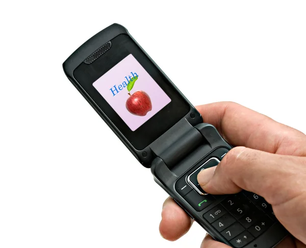 Мобильный телефон с изображением яблока — стоковое фото