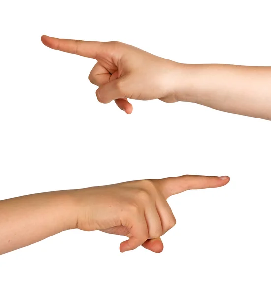 Mãos apontando para a esquerda e direita — Fotografia de Stock