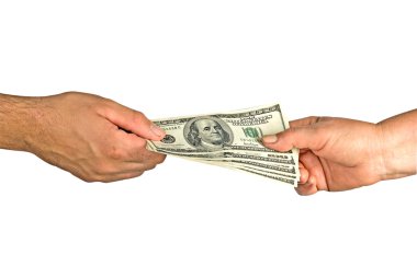 Transfer of money between man and woman clipart