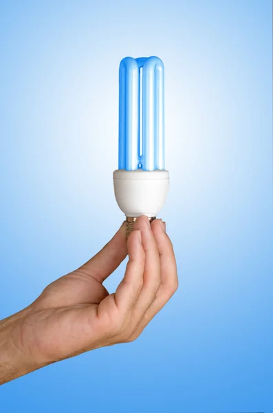 Ruka držící energeticky úsporné lampy — Stock fotografie